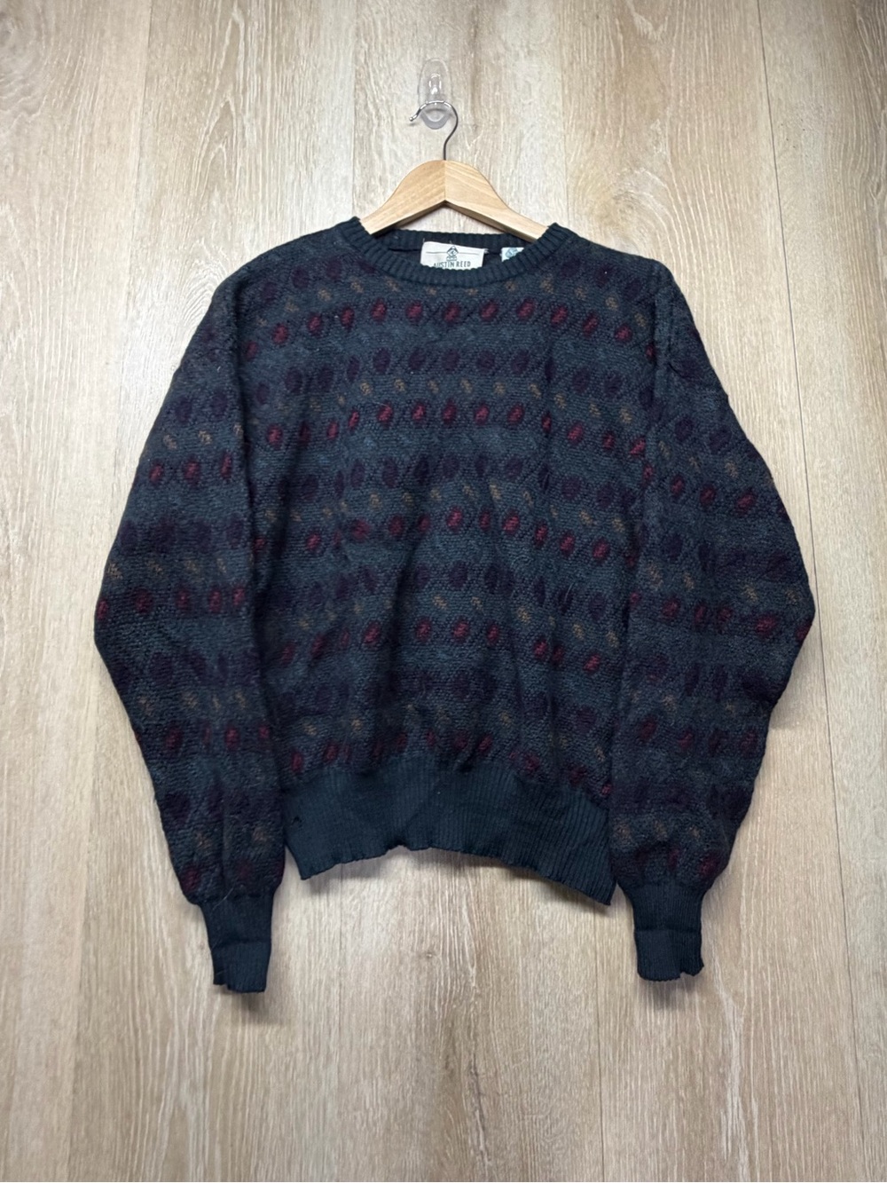 Austin Reed Dark Green Crewneck Sweater with Red Accents